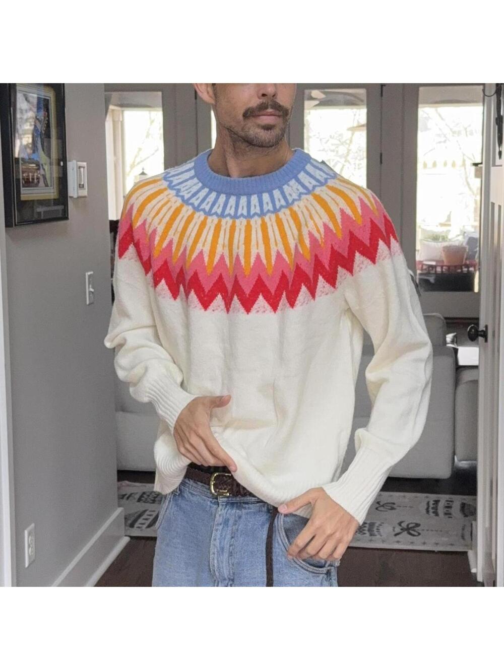 🌈 French Connection Fair Isle Knit Sweater — Women’s L — NWT